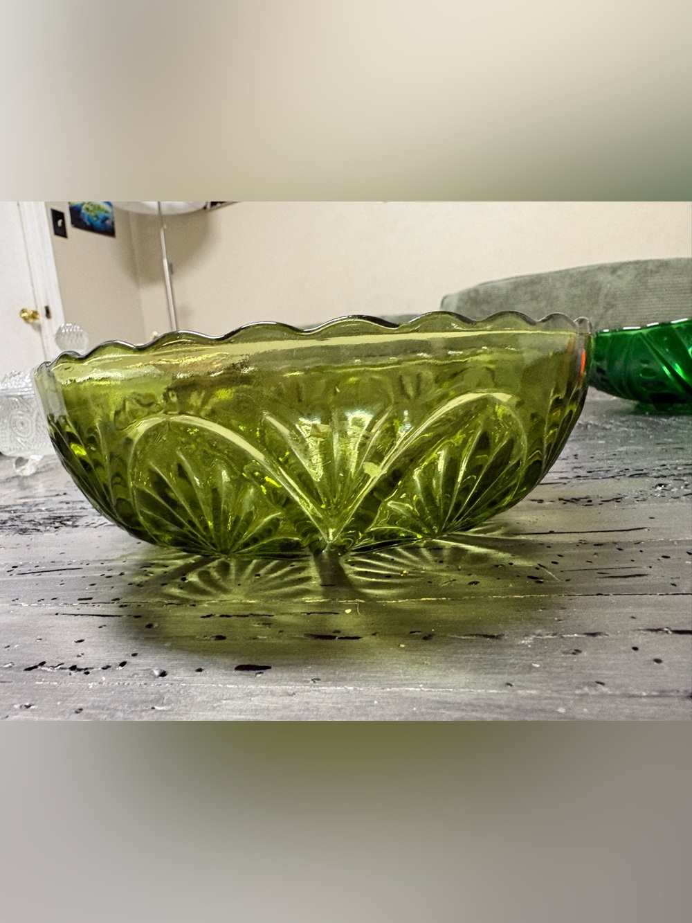 Anchor Hocking Olive Green Pressed Glass Bowl